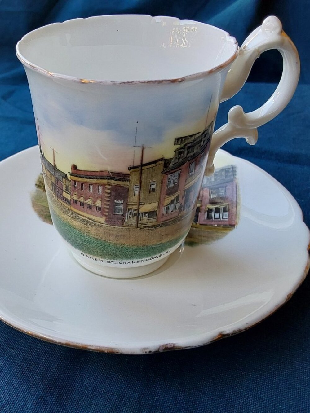 Antique Foley China souvenir teacup and saucer Cranbrook BC Baker Street